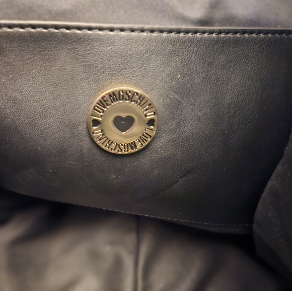 NWT Love Moschino  Borsa PU Nero Black Satchel with Gold Accents - Picture 7 of 9